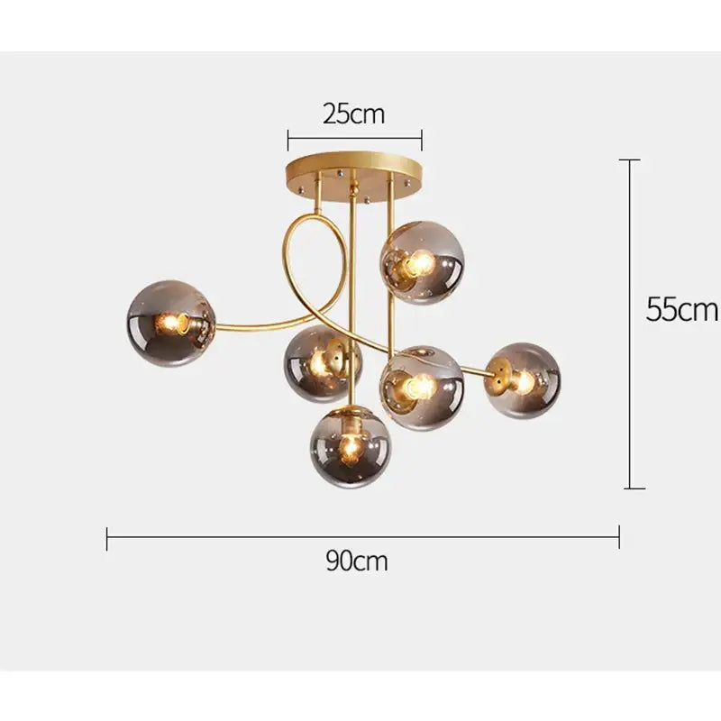 Modern gold glass ball led ceiling chandelier living room light