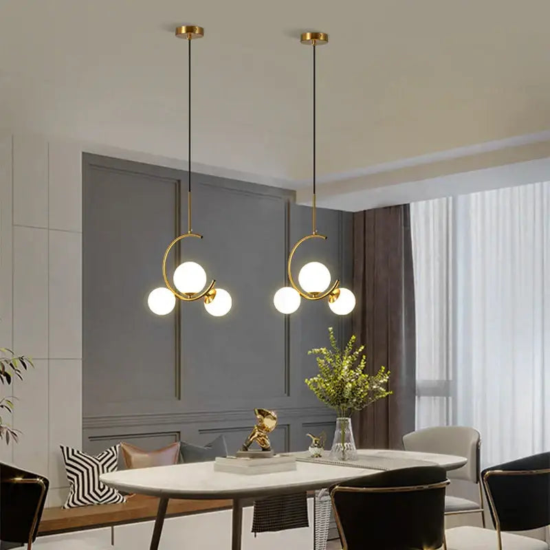 Modern gold glass ball led chandelier dining room pendant light