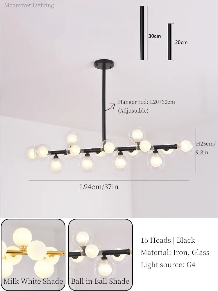 Modern gold glass ball led chandelier for dining room