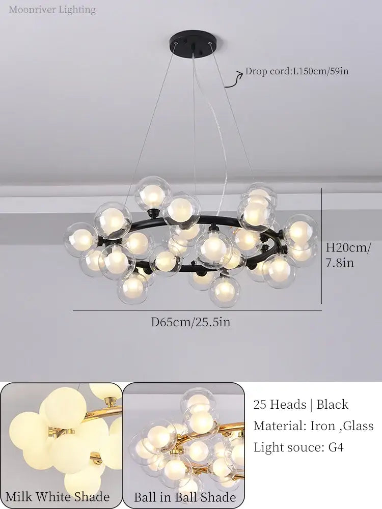 Modern gold glass ball led chandelier for dining room