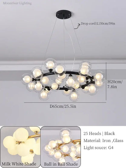 Modern gold glass ball led chandelier for dining room