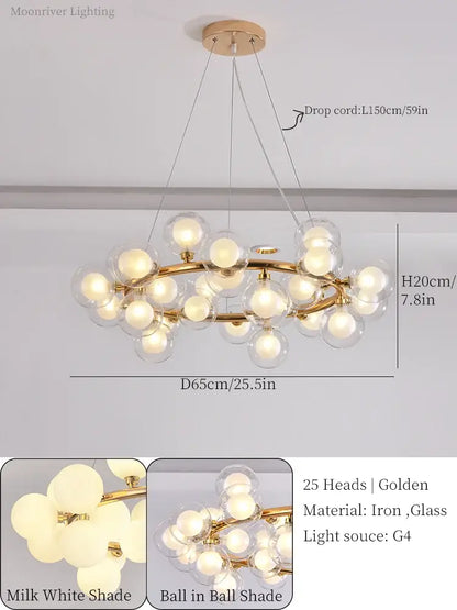 Modern gold glass ball led chandelier for dining room