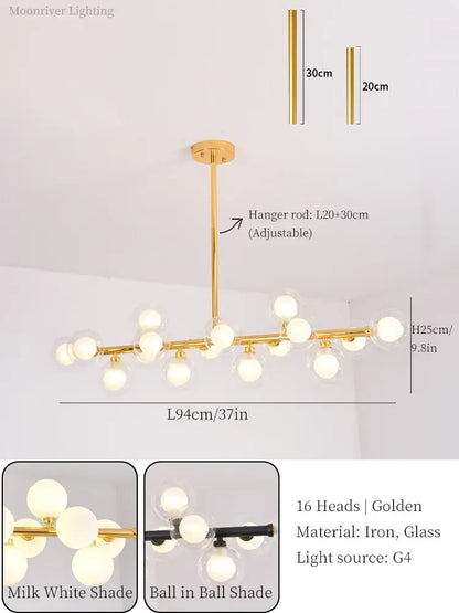 Modern gold glass ball led chandelier for dining room