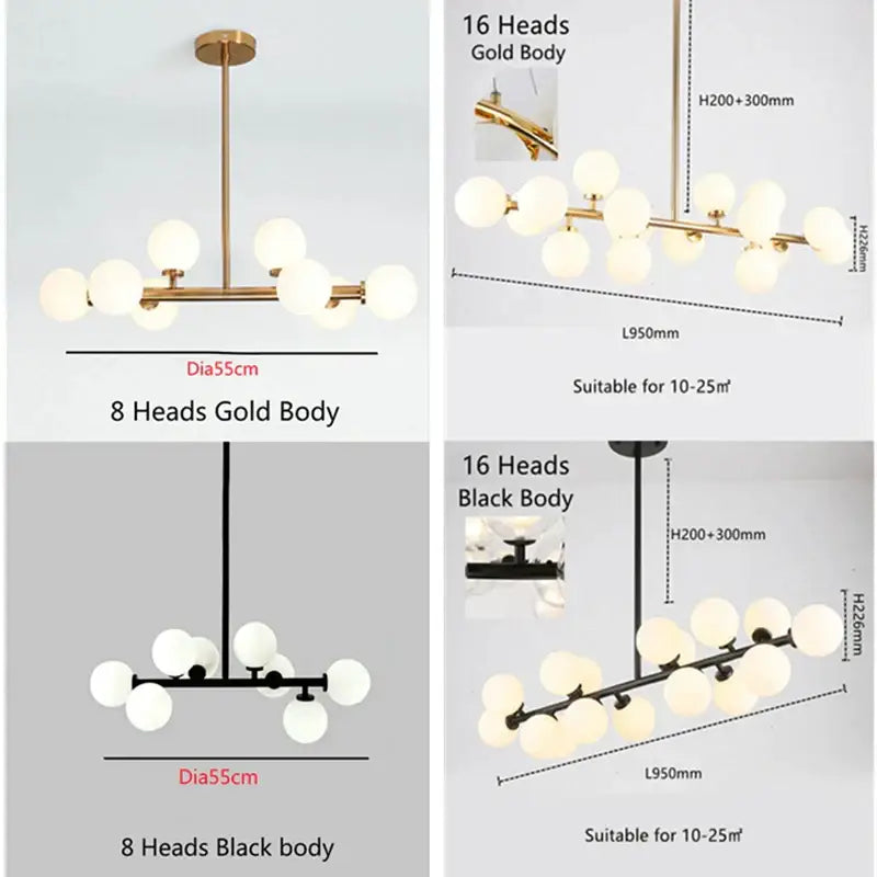 Modern gold glass ball led chandelier for kitchen and dining room