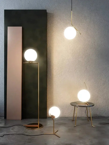 Modern gold glass ball led chandelier light bedroom floor lamp
