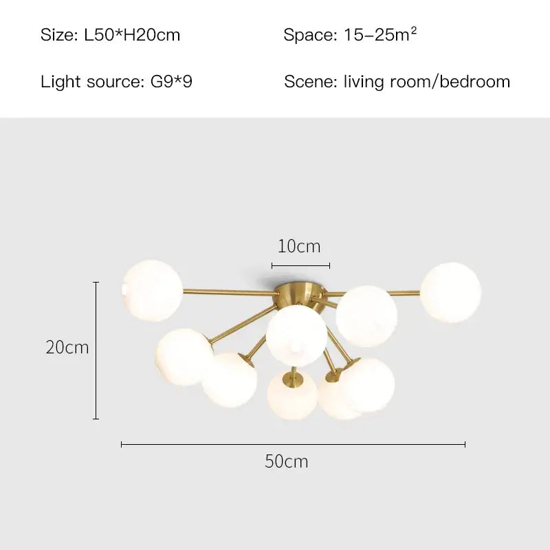 Modern gold glass ball led chandelier living room light