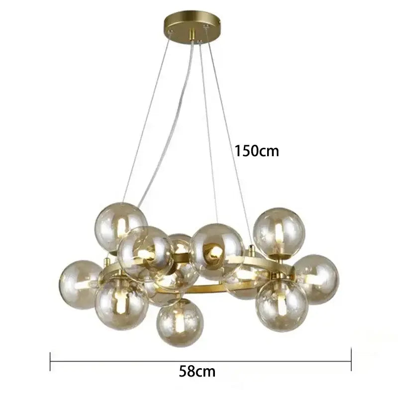 Modern gold glass ball led chandelier – living room pendant light