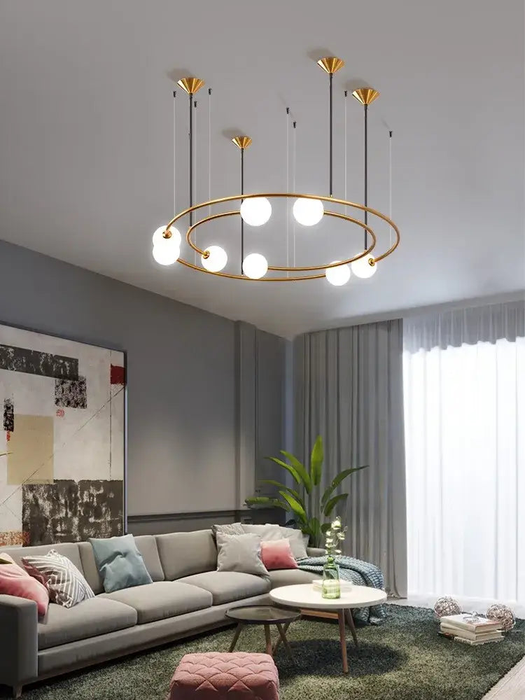 Modern gold glass ball led chandelier living room pendant light