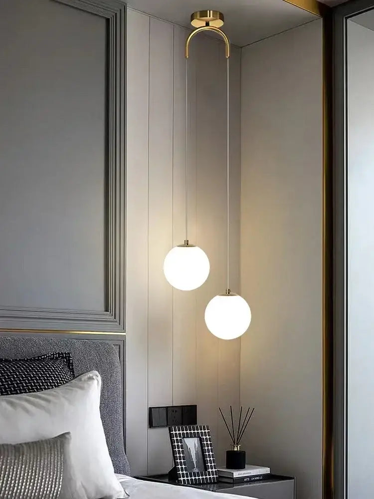 Modern gold glass ball led pendant chandelier for bedroom