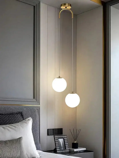 Modern gold glass ball led pendant chandelier for bedroom