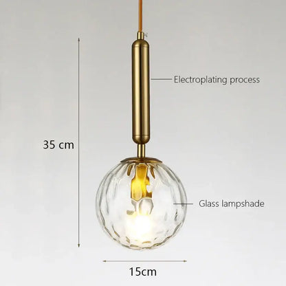 Modern gold glass ball led pendant light bedroom globe lamp