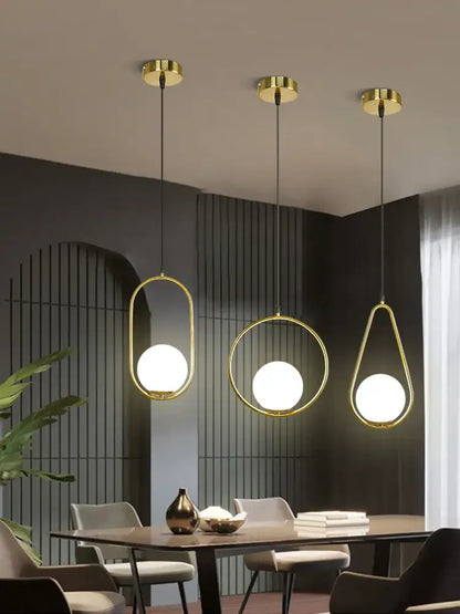 Modern gold glass ball led pendant light dining room set