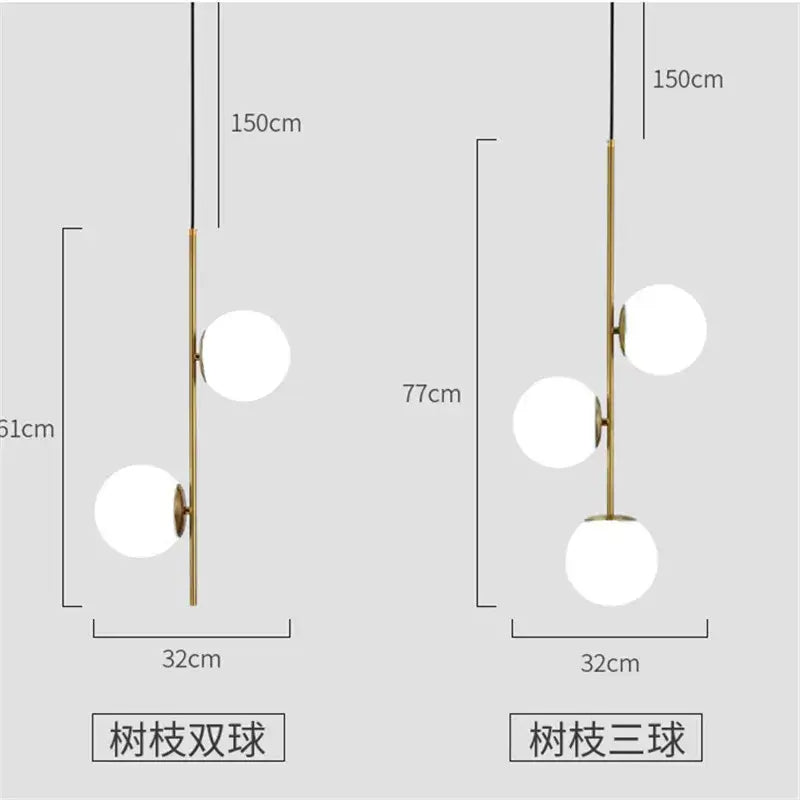 Modern gold glass ball led pendant light living room