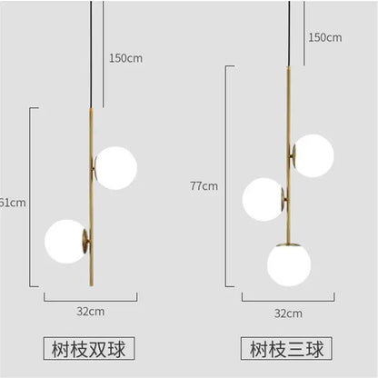 Modern gold glass ball led pendant light living room