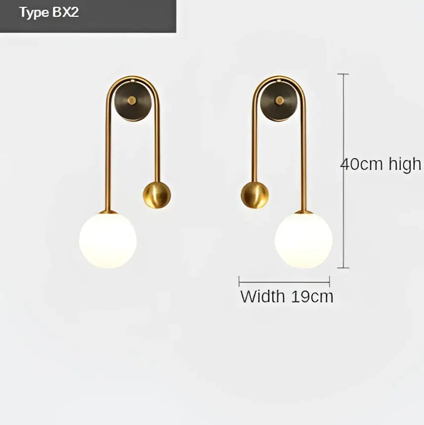 Modern gold glass ball led wall lamp for bedroom and study