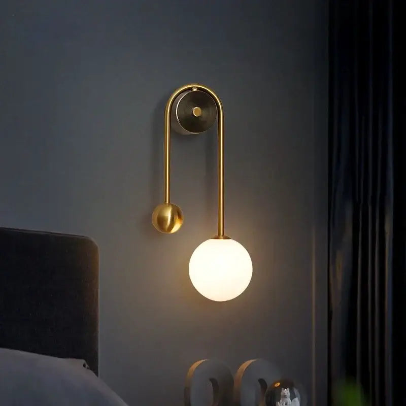 Modern gold glass ball led wall lamp for bedroom and study