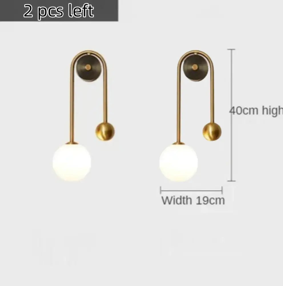 Modern gold glass ball led wall lamp for bedroom and study