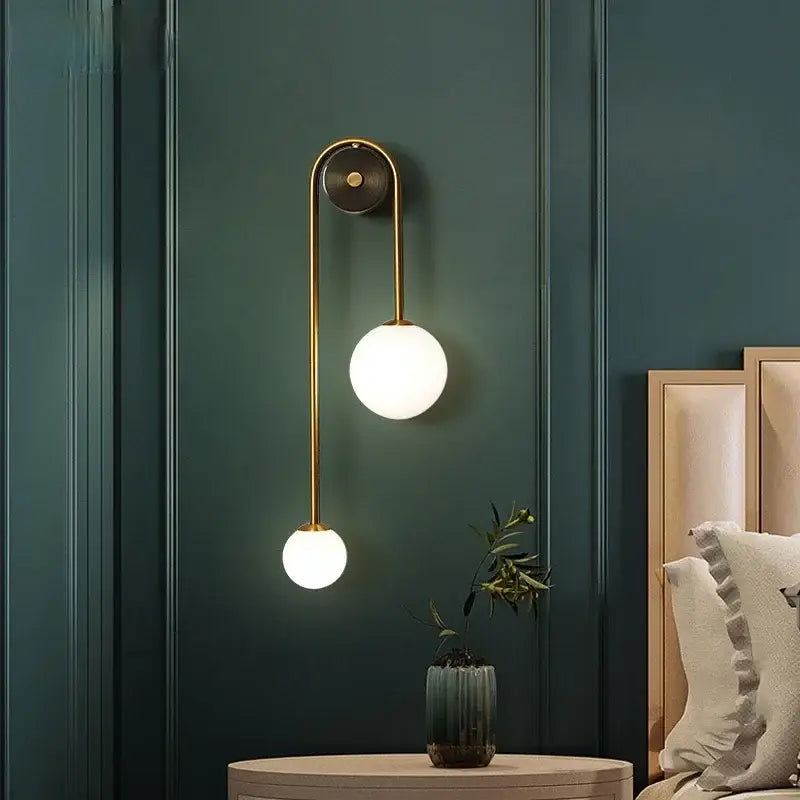 Modern gold glass ball led wall lamp for bedroom and study