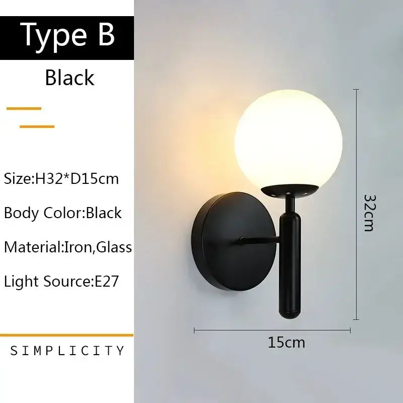 Modern gold glass ball led wall lamp for bedroom
