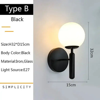 Modern gold glass ball led wall lamp for bedroom