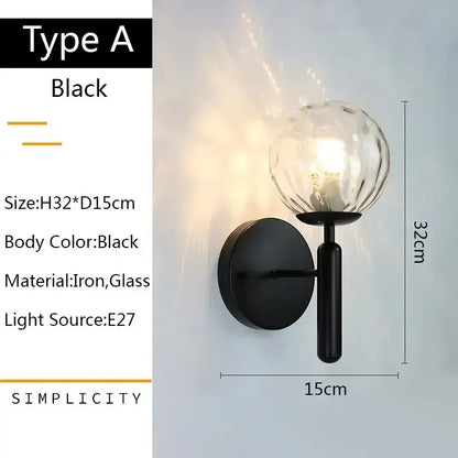 Modern gold glass ball led wall lamp for bedroom