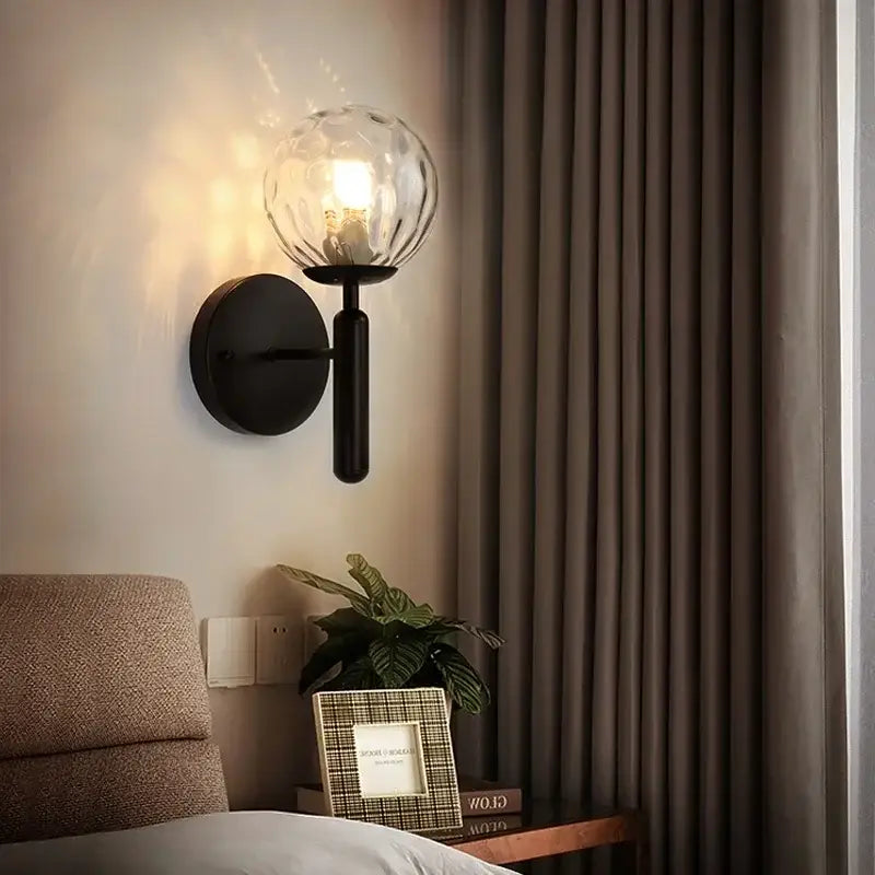 Modern gold glass ball led wall lamp for bedroom