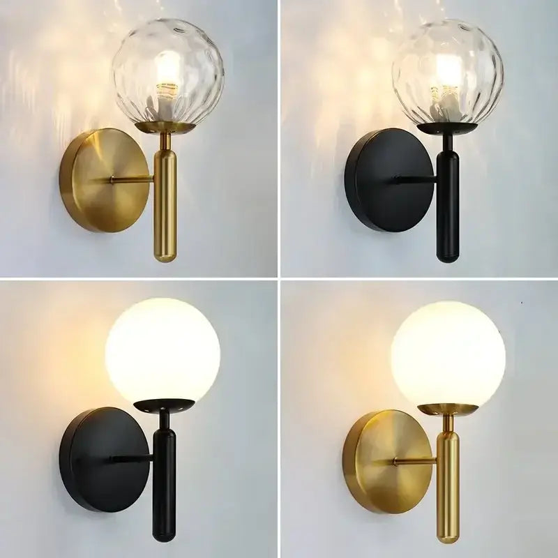Modern gold glass ball led wall lamp for bedroom