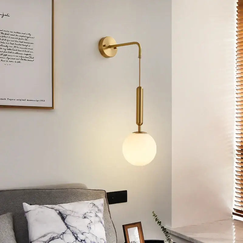 Modern gold glass ball led wall sconce for bedroom decor