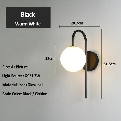 Modern gold glass ball led wall sconce for living room lighting