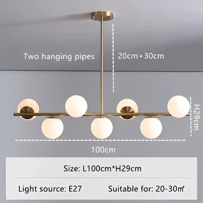 Modern gold glass ball pendant chandelier dining room led light