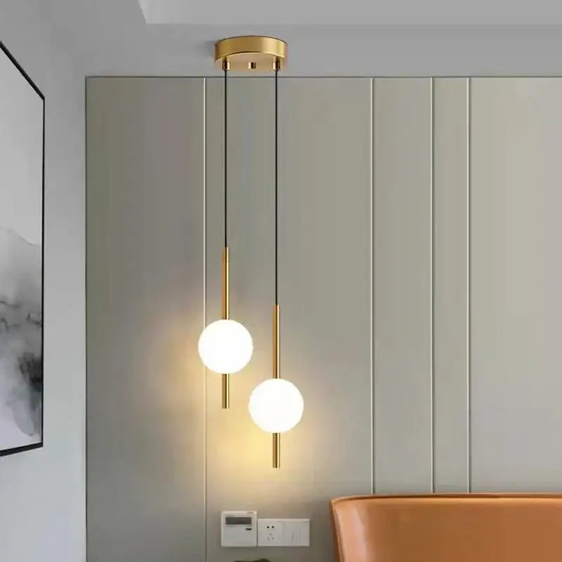 Modern gold glass ball pendant light bedroom hanging lamp