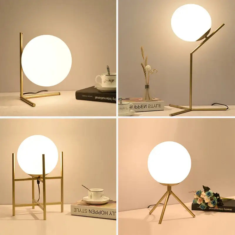 Modern gold glass ball table lamp bedroom frosted globe light