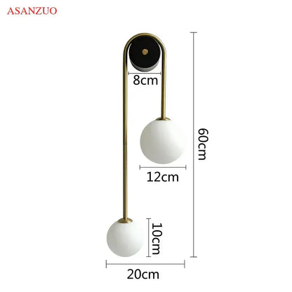 Modern gold glass ball wall lamp bedroom dual frosted sconce