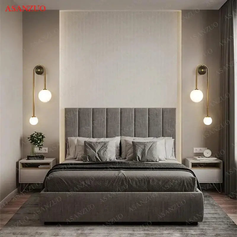 Modern gold glass ball wall lamp bedroom dual frosted sconce
