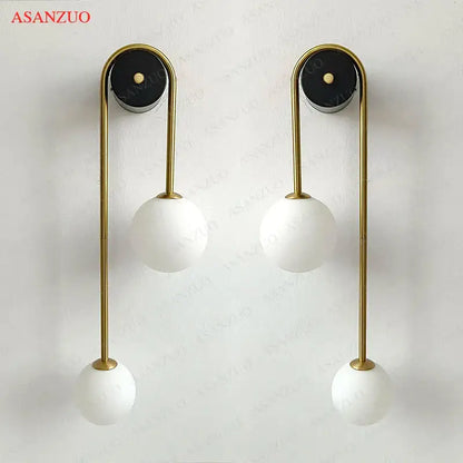 Modern gold glass ball wall lamp bedroom dual frosted sconce