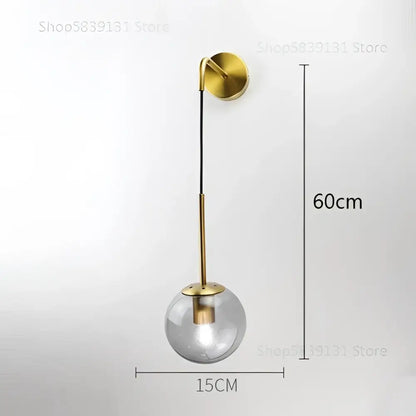 Modern gold glass ball wall lamp bedroom sconce