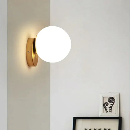 Modern gold glass ball wall lamp for bedroom with frosted globe