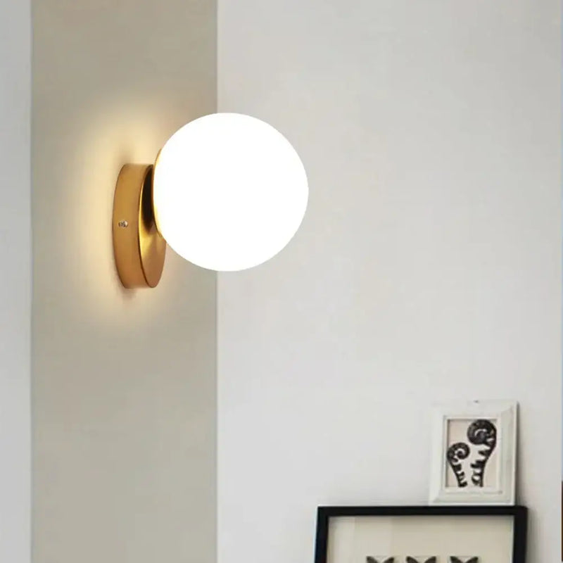 Modern gold glass ball wall lamp for bedroom with frosted globe