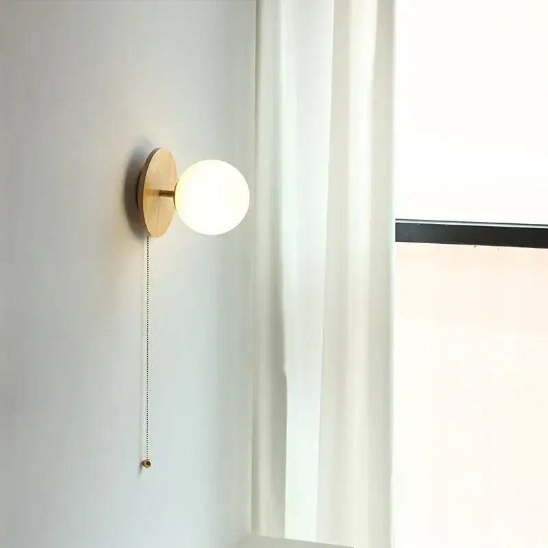Modern gold glass ball wall lights with pull chain for bedroom
