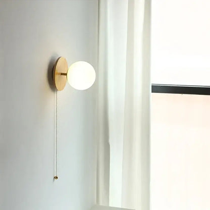 Modern gold glass ball wall lights with pull chain for bedroom