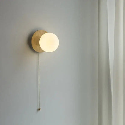 Modern gold glass ball wall lights with pull chain for bedroom