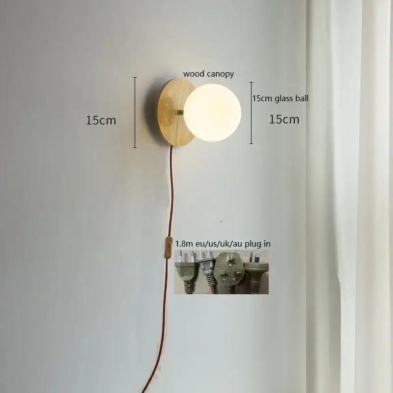 Modern gold glass ball wall lights with pull chain for bedroom