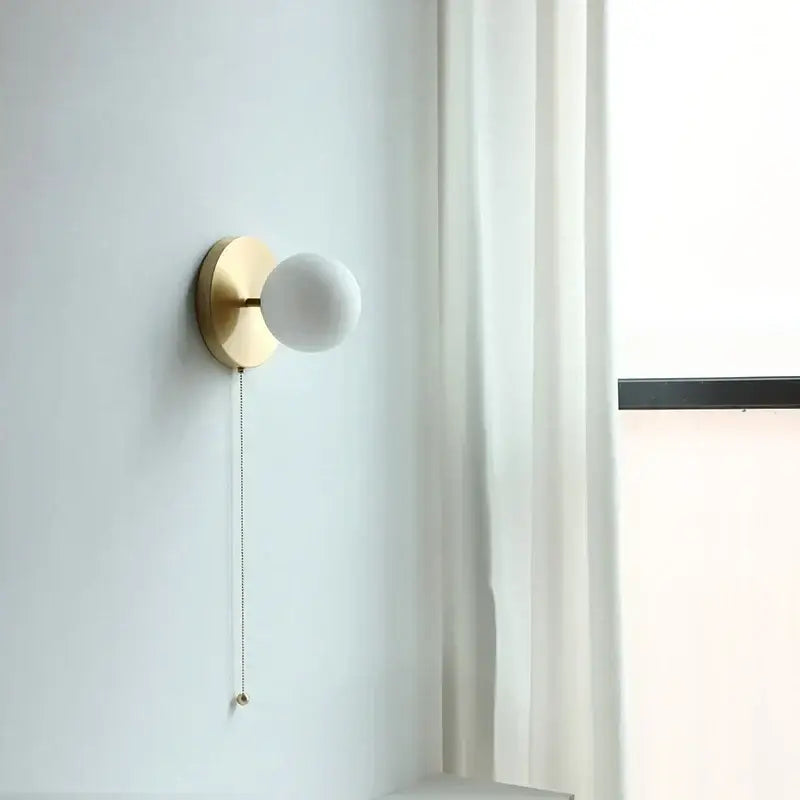 Modern gold glass ball wall lights with pull chain for bedroom