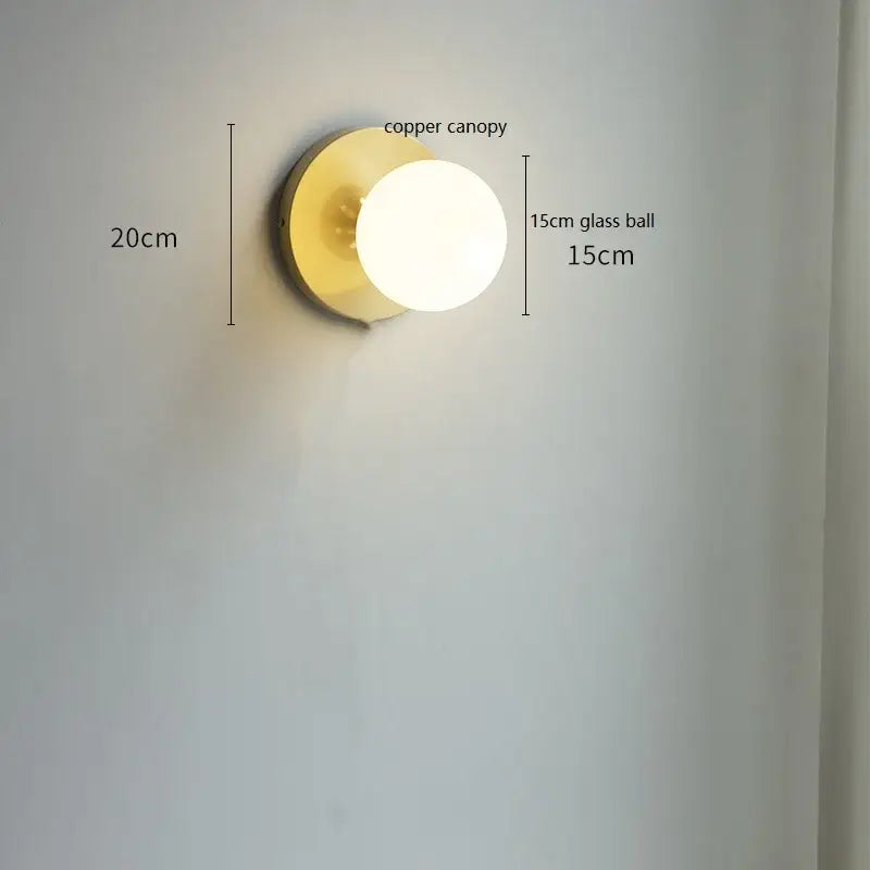 Modern gold glass ball wall lights with pull chain for bedroom