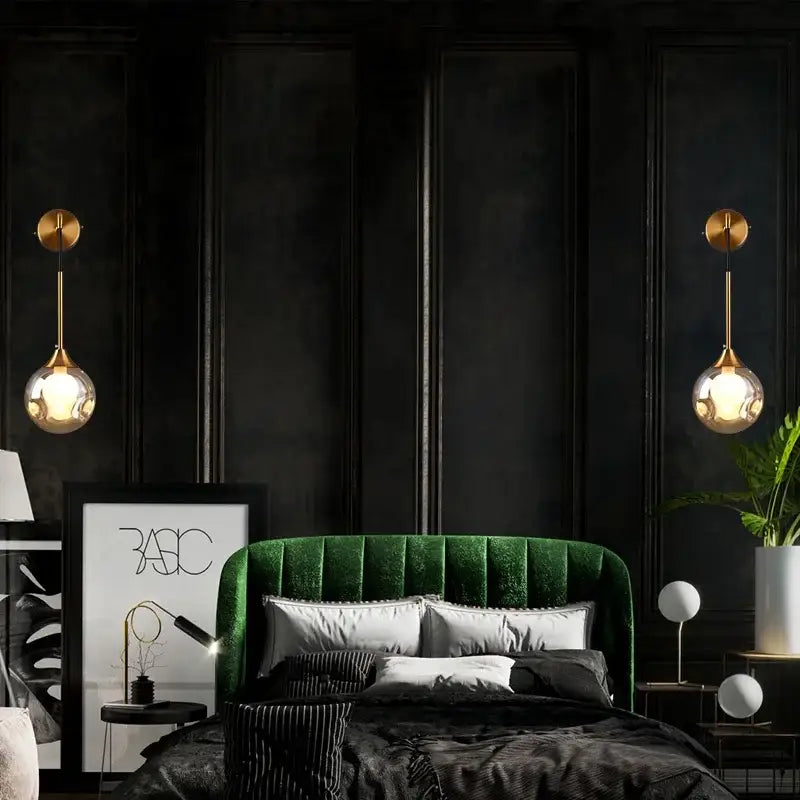 Modern gold glass ball wall sconce bedroom light fixture