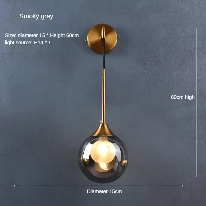 Modern gold glass ball wall sconce bedroom light fixture