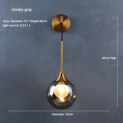Modern gold glass ball wall sconce bedroom light fixture