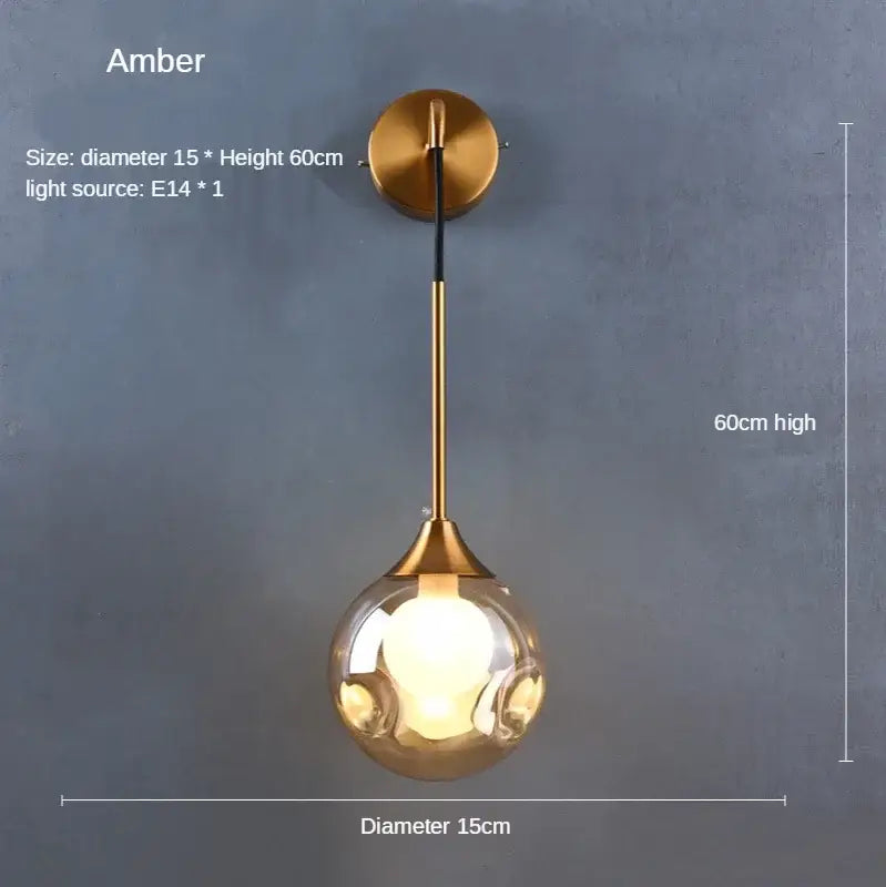Modern gold glass ball wall sconce bedroom light fixture