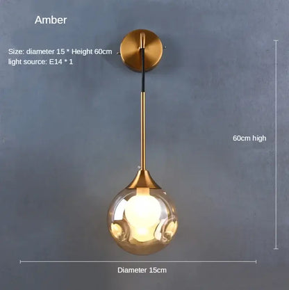 Modern gold glass ball wall sconce bedroom light fixture