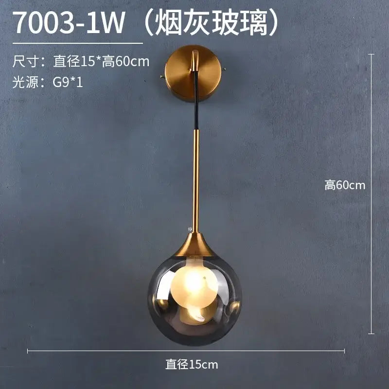 Modern gold glass ball wall sconce bedroom teardrop lamp